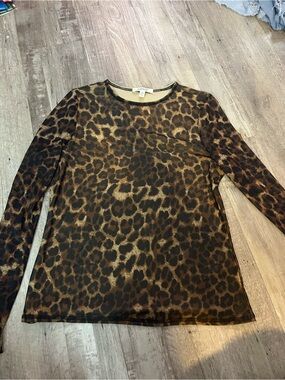 Leopard Print Sheer Long Sleeve Top - Brown & Black